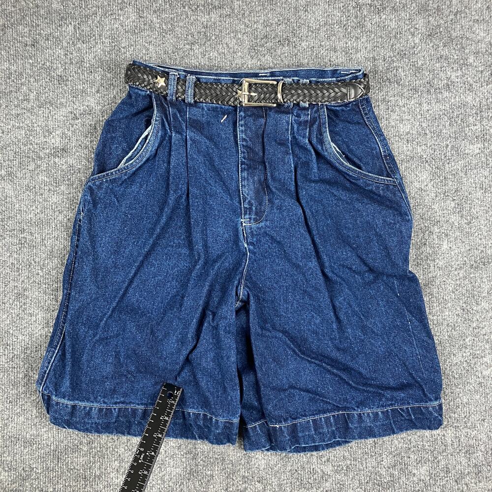 White Stag Vintage Denim Short Kid Blue Pleated High Rise Relaxed Fit Belted 90s